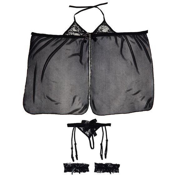 Эротический Комплект со стразами и бантиком на попе - XS-S, Чёрный – Эротическое бельё | Зображення 2