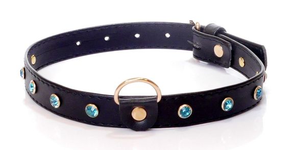 Ошейник из искуственной кожи с кристаллами Fetish Boss Series - Collar Turquoise Crystal, BS3300119 sexstyle