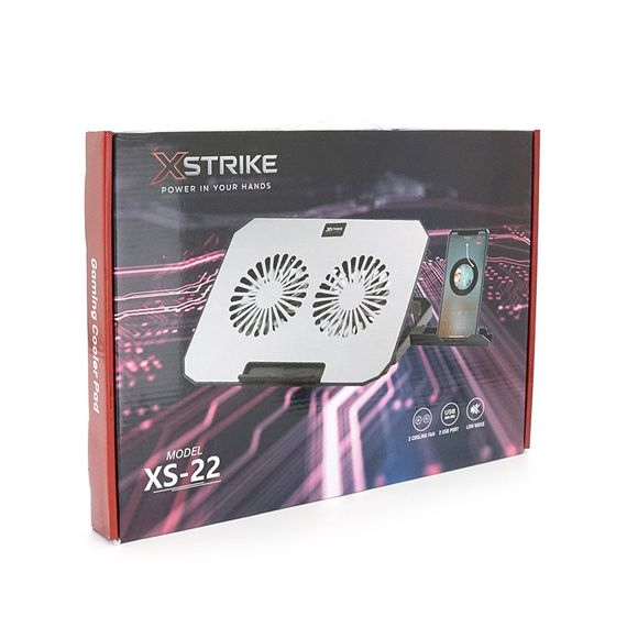 Підставка під ноутбук XSTRIKE XS-22, 10-17", 2*140mm 1200±10% RPM, корпус пластик+алюміній, 2xUSB 2.0, 357x262x30mm, RGB, Box Q20 | Зображення 1