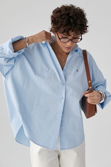 Котонова сорочка з вишитим написом - блакитний цвет, ONE SIZE (є розміри) | Зображення 4