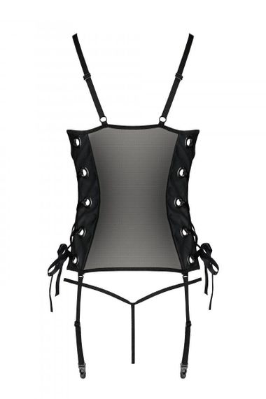 Сітчастий корсет з люверсами та знімними пажами Passion MALWIA CORSET S/M, black, екошкіра, стрінги sexstyle | Зображення 4