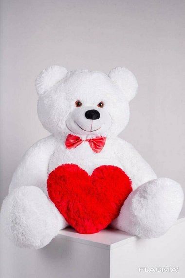 Мишка с сердечком Yarokuz Джон 110 см Белый | Зображення 1