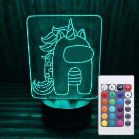 Акриловый светильник-ночник с пультом 16 цветов Among Us единорог tty-n000180