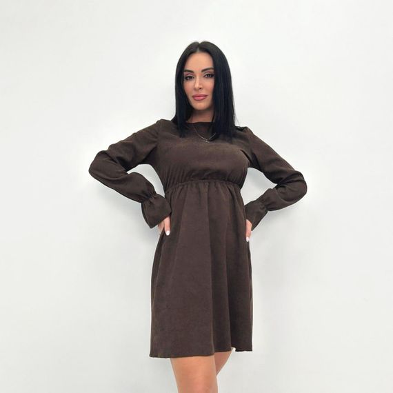 Женское модное вельветовое платье с завышенной талией GF08574 цвет коричневый, размер 46/48