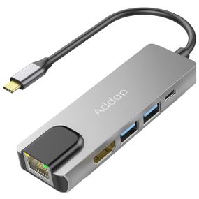 Багатофункціональний USB Type-C хаб / розгалужувач Addap MH-09s, концентратор 5в1: 2 x USB 3,0 + Type-C + HDMI + Ethernet Gigabit (0063)