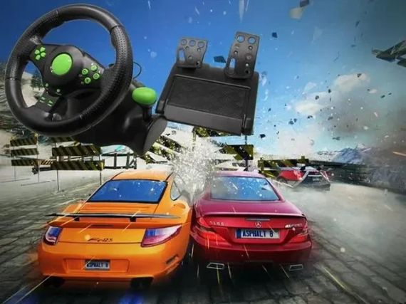 Руль игровой с педалями Vibrating Wheel PS3 PC USB | Зображення 4