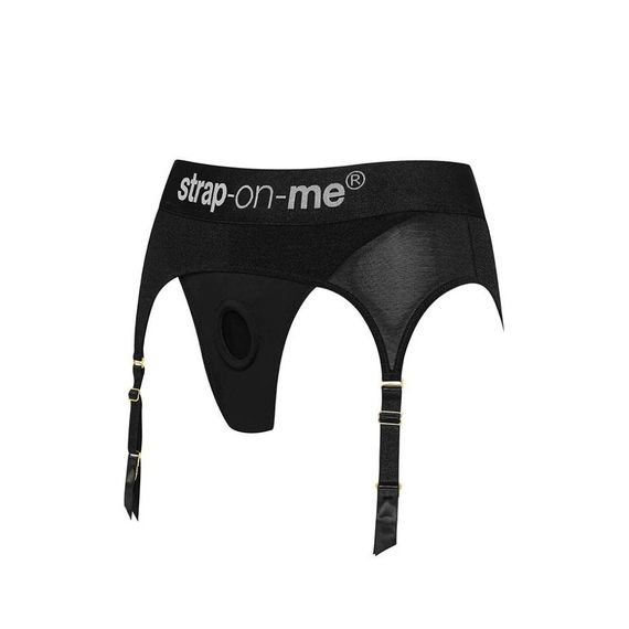 Трусики для страпону, XXL, з підв'язками для панчох Strap-On-Me чорні Sex Aura | Зображення 7