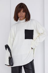 Женская кофта oversize с карманом на груди - молочный цвет, S (есть размеры)