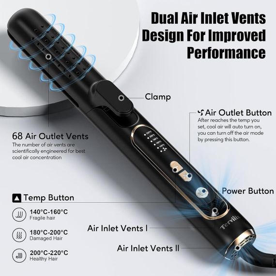 Стайлер Terviiix Airflow 360° для укладки волосся, випрямляч та плойка, з охолодженням, керамічним покриттям, чорний | Зображення 1