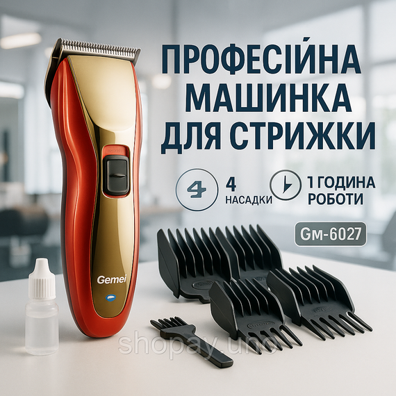 Машинка для стрижки волосся Gemei GM-6027, Хороший бездротовий триммер, Практична машинка