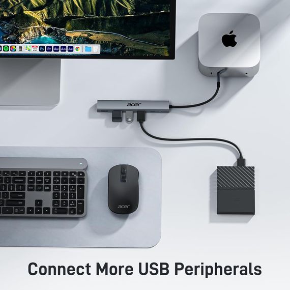 Концентратор Acer 5-в-1 USB-C — багатопортовий адаптер із 4K HDMI, потужністю 100 Вт і 3 портами USB-A | Зображення 7