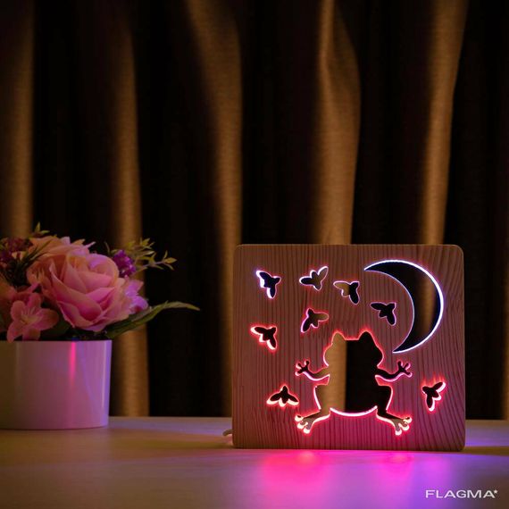 Светильник ночник ArtEco Light из дерева LED "Лягушка и сверчки" с пультом и... | Зображення 7