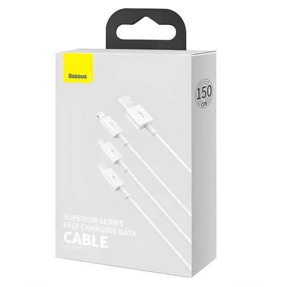 Дата кабель Baseus Superior Series USB to MicroUSB-Lightning-Type-C 3.5A (1.5m) (CAMLTYS) Stellar White | Зображення 4