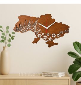 Настінний годинник Карта України з фанери Патріотичний дерев'яний годинник