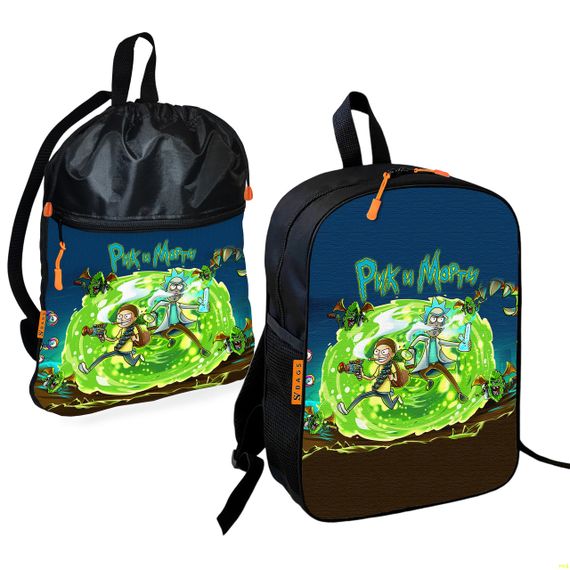 Школьный рюкзак детский Рик и Морти + Сумка для обуви спортивной формы рюкзак-мешок мальчику (01815)