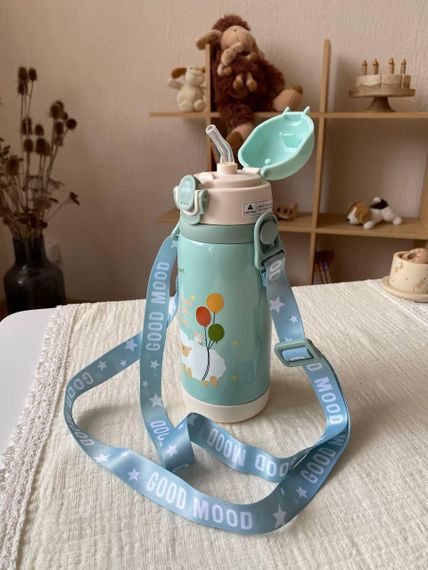 Термос дитячий для напоїв з трубочкою 450мл Зелений + щіточка в подарунок | Зображення 3