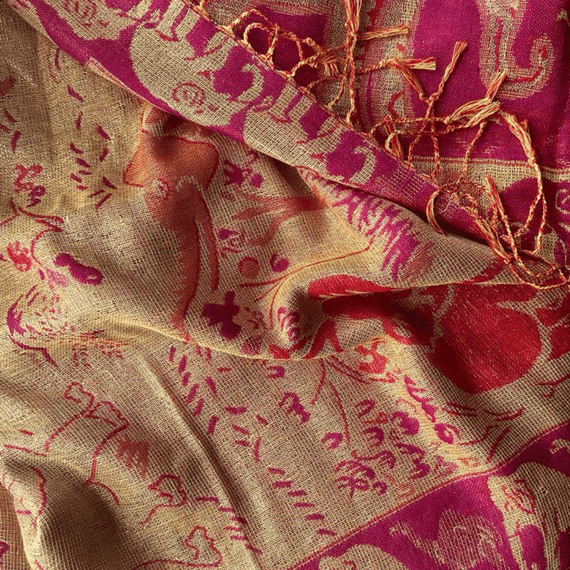 Шарф кашеміровий золото з рожевим Слон Pashmina 77857575 | Зображення 2