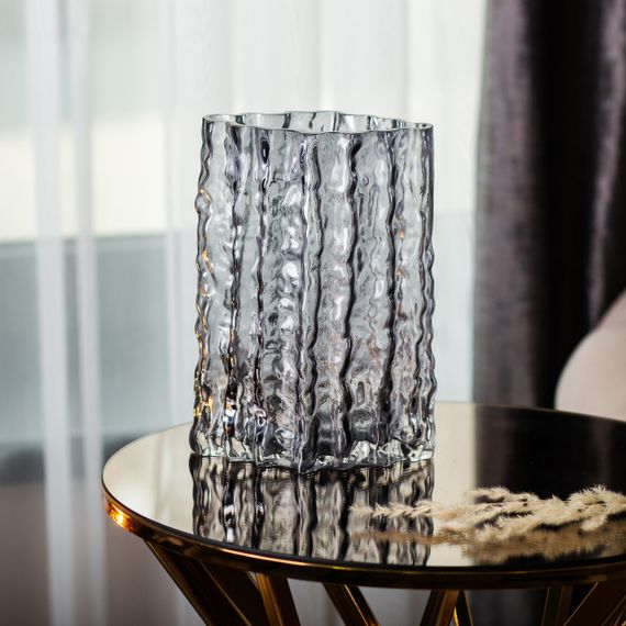 Скляна ваза, ліпний декор, прямокутна, 14,5 x 11 x 21 см. | Зображення 4