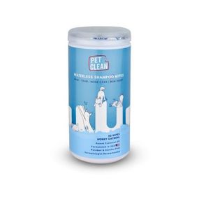 Серветки вологі Pet Clean PET WATERLESS SHAMPOO WIPES для хатніх тварин, швидке очищення складок з