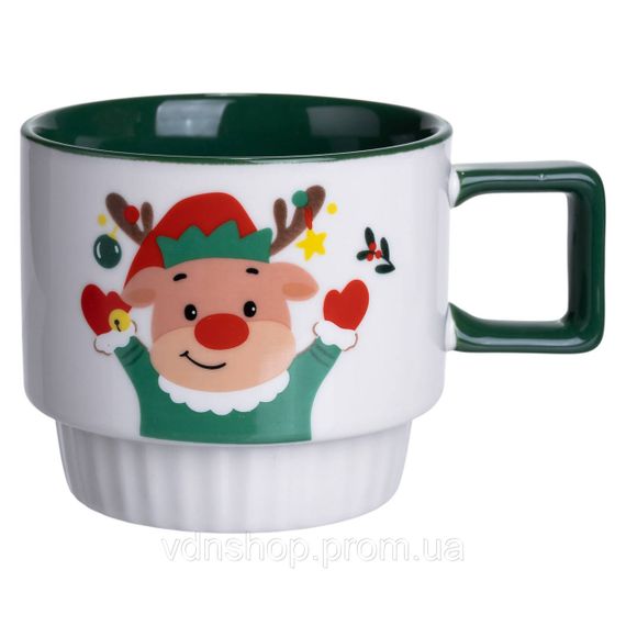 Новогодняя фарфоровая Новогодний олень 400 (мл) Белая с зеленым Yiwu FM-CS-50O | Зображення 3
