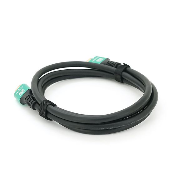 Кабель Merlion HDMI-HDMI 8K Ultra HD (7680x4320P), 1.5m, v2,1, круглий Black, коннектор Blue, Blister-box, Q100 | Зображення 1