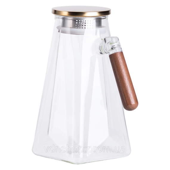 Заварник стеклянный для чая 2 л чайник для заваривания с ручкой прозрачный HP-34-32 | Зображення 1