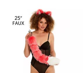 Анальний хвіст зі стрічкою без пробки, Яскраво-рожевий з білим кінчиком, OKOVA 60 см. Sex Aura