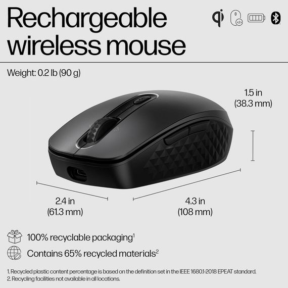 Мишка HP 690 Rechargeable Bluetooth Black (7M1D4AA) | Зображення 6