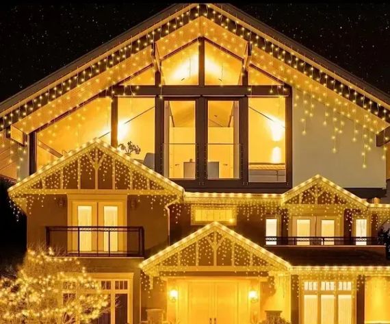 Різнокольоровий Новорічна святкова гірлянда бахрома 120 Led прозорий провід 3х0.5 м | Зображення 6