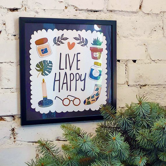 Постер у рамці Live happy 30x30 см (KMT_21NG008_BL)