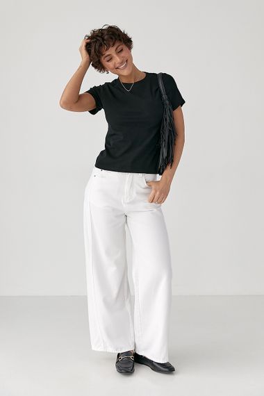 Однотонна жіноча еластична футболка - чорний цвет, ONE SIZE (є розміри) | Зображення 2