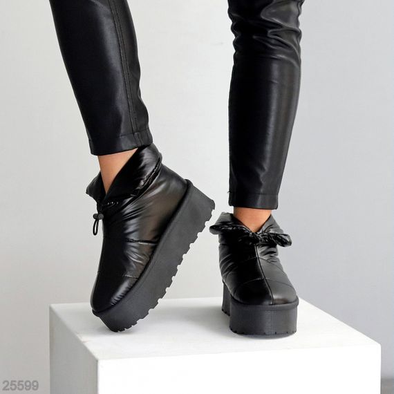 Молодежные зимние черные дутики с фиксатором на платформе | Зображення 3