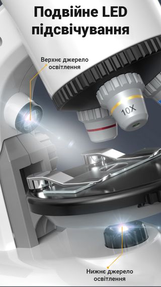 Дитячий науковий набір: мікроскоп OEM 1100A-1 до 640х + біологічні мікропрепарати, Білий | Зображення 7