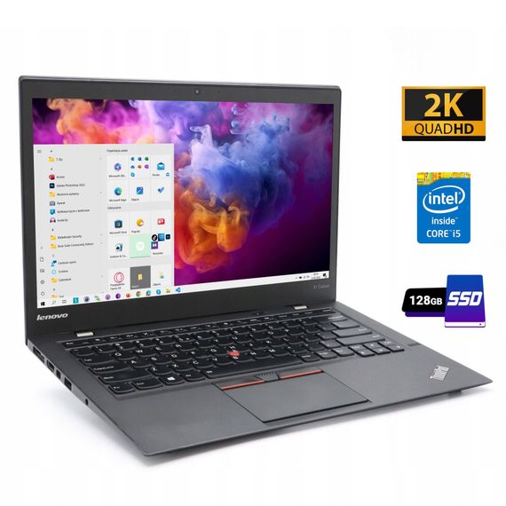 Ультрабук Б-класс Lenovo ThinkPad X1 Carbon (3rd Gen) / 14" (2560x1440) IPS / Intel Core i5-5200U (2 (4) ядра по 2.2 - 2.7 GHz) / 8 GB DDR3 / 128 GB SSD M.2 / Intel HD Graphics 5500 / WebCam / HDMI / miniDP б/у