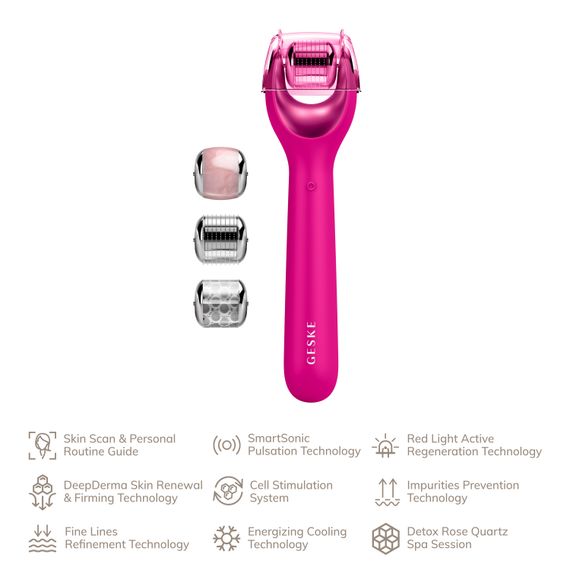 Електронний ролер для обличчя з мікроголками GESKE MicroNeedle Face Roller 9в1 magenta | Зображення 1