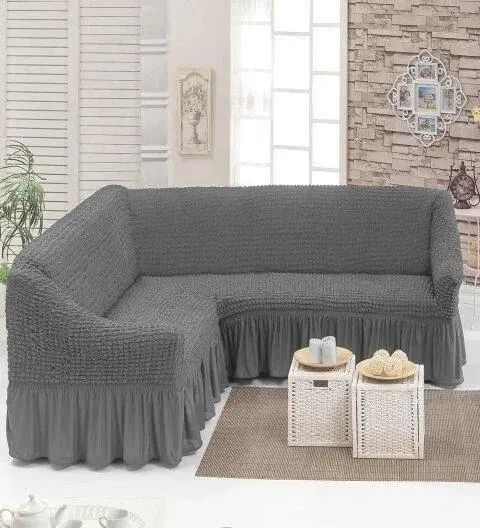 Чохол на кутовий диван з оборкою, накидка на диван. | Зображення 2