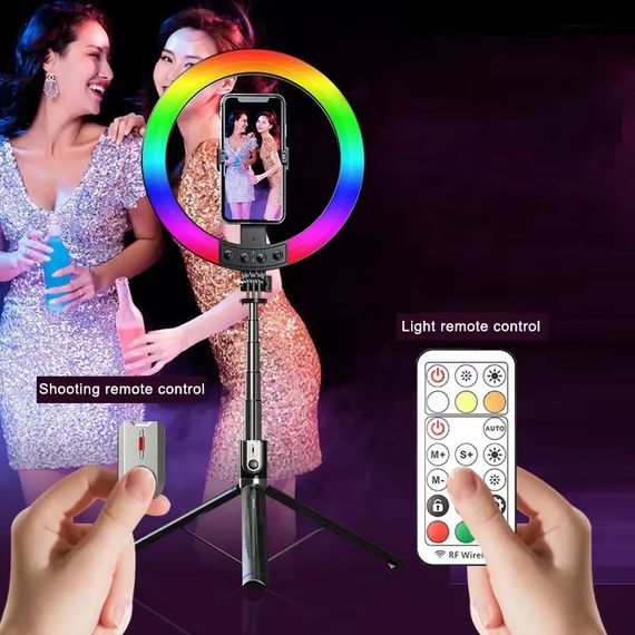 Селфи-палка с кольцевой RGB LED-лампой и функцией AI-авто-отслеживания / Штатив P100 с Bluetooth 5.2 Type-C | Зображення 4