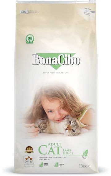 Сухий корм з ягнятком для котів BonaCibo Cat Adult Lamb & Rice, 15 кг