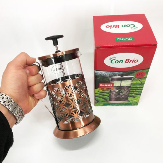 Френч-прес Заварник для чаю Con Brio CB-5160 600мл, Чайник самовар скляний, Чайники для заварювання | Зображення 4