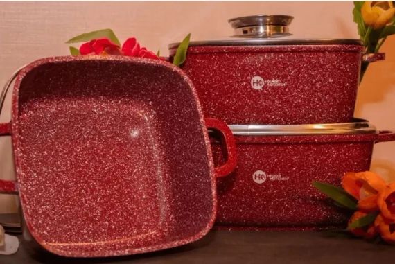Набір квадратних каструль із гранітним покриттям Higher kitchen НК-302 Червоний | Зображення 2