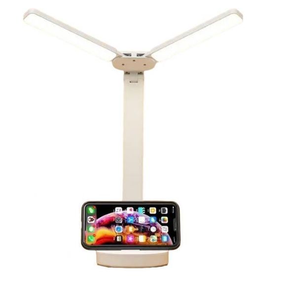 Лампа настільна світлодіодна з підставкою для телефону LED table lamp Біла