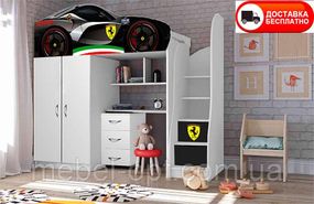 Детская кровать-комната Bed-Room №1 Ferrari графит, спальное место 1700х800 мм