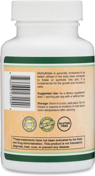 Метилфолат Double Wood Supplements Methylfolate 1000 mcg 5-MTHF (1700 DFE) 120 capsules | Зображення 2