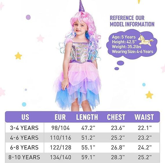 Костюм Єдинорога, карнавальна сукня для дівчаток з кольоровою перукою і фатином для свят, вечірок, вистав, гелловіна | Зображення 5
