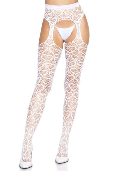 Колготки с сердечками Leg Avenue Heart net suspender hose One Size Белые