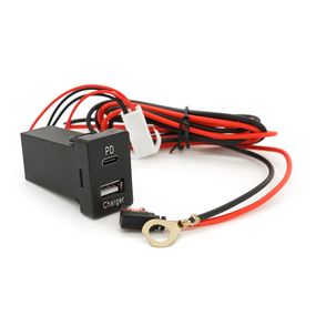 АЗУ врізне 38W-L01T03-С, PD+QC, Type-C: 20W, USB: 18W, комплект дротів з роз'ємами, 33x22х58mm, Black