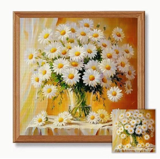 Набор для вышивки крестом ZUOANLF "Ромашки в прозрачной везе" 14CT, 40x40 см, канва Аида с нанесенным рисунком | Зображення 4