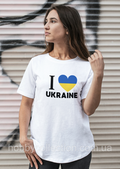 Футболка жіноча із принтом "I Love UKRAINE" біла