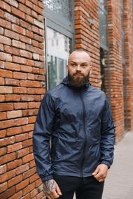 Мужская ветровка на молнии с капюшоном подкладка сетка цвет темно-синий, размер S  BD0024