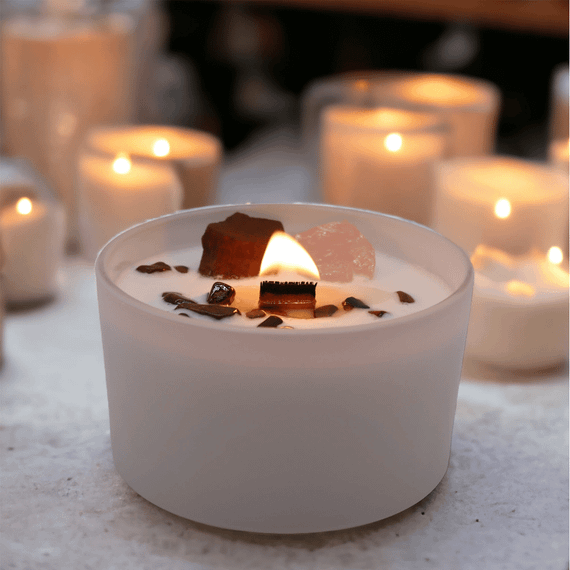 Свічка соєва з камінням  Сакральна Чакра дерев'яний гніт 360г Chakra 5056368333262 | Зображення 4